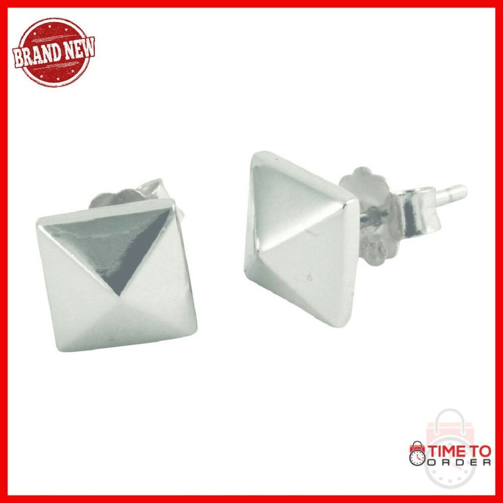 925 Sterling Silver Pyramid Stud Earrings 7mm Polished Finish